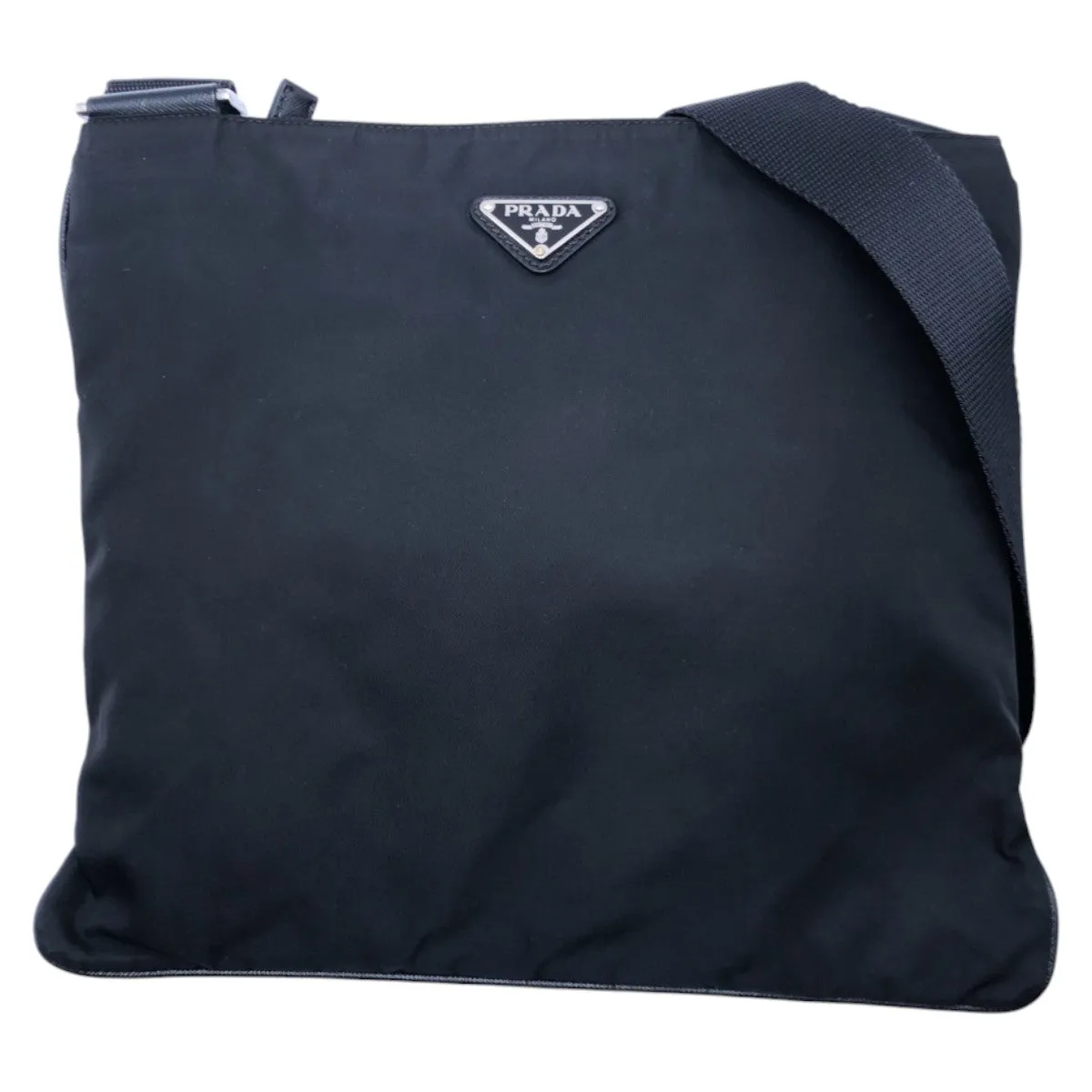 PRADA Shoulder Bag Nylon Black SilverMetal Shoulder Bag pochette Test Triangle With logo mens Used