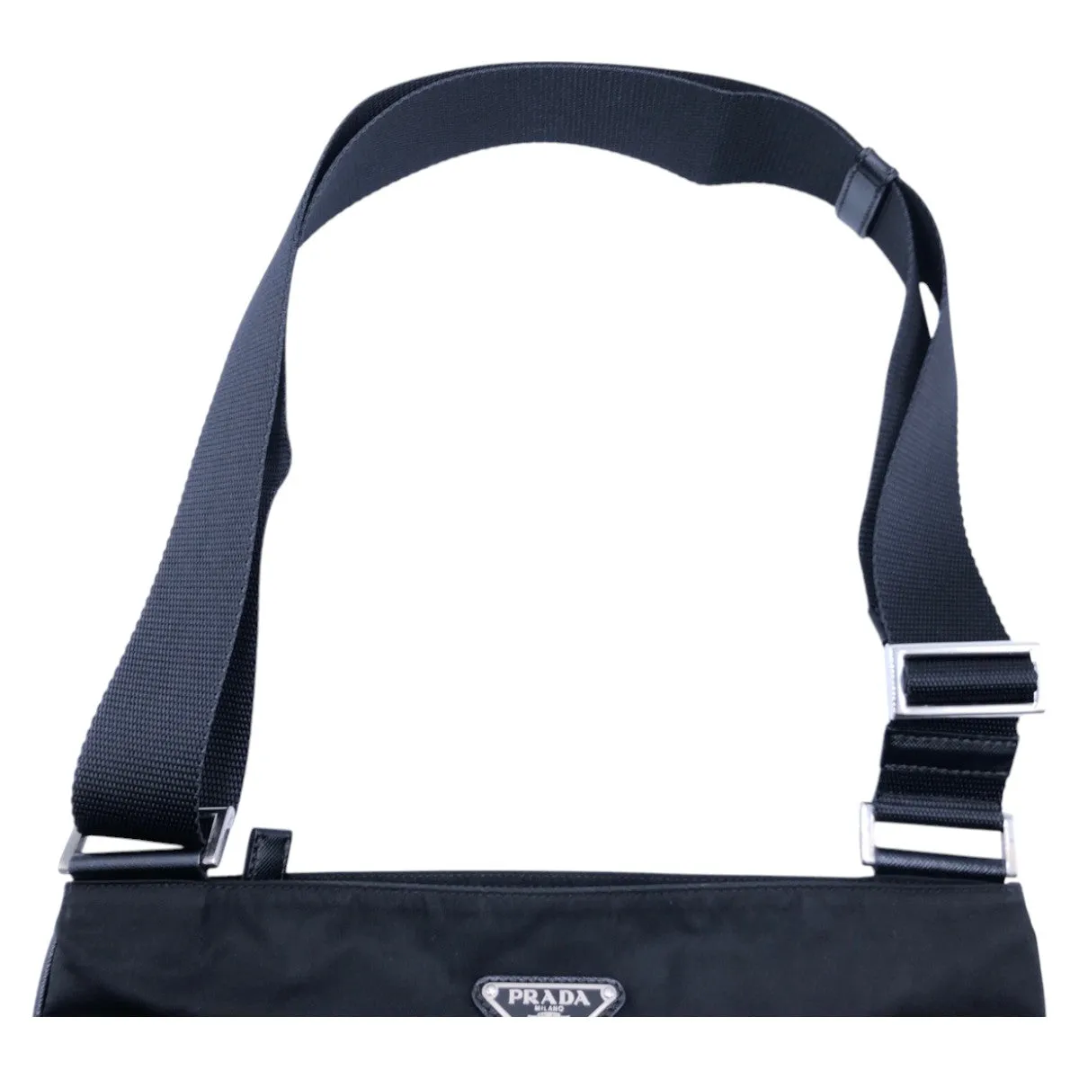 PRADA Shoulder Bag Nylon Black SilverMetal Shoulder Bag pochette Test Triangle With logo mens Used