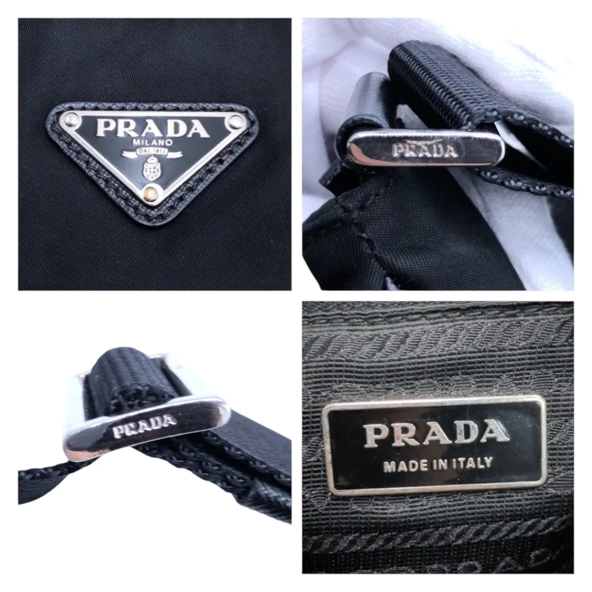 PRADA Shoulder Bag Nylon Black SilverMetal Shoulder Bag pochette Test Triangle With logo mens Used