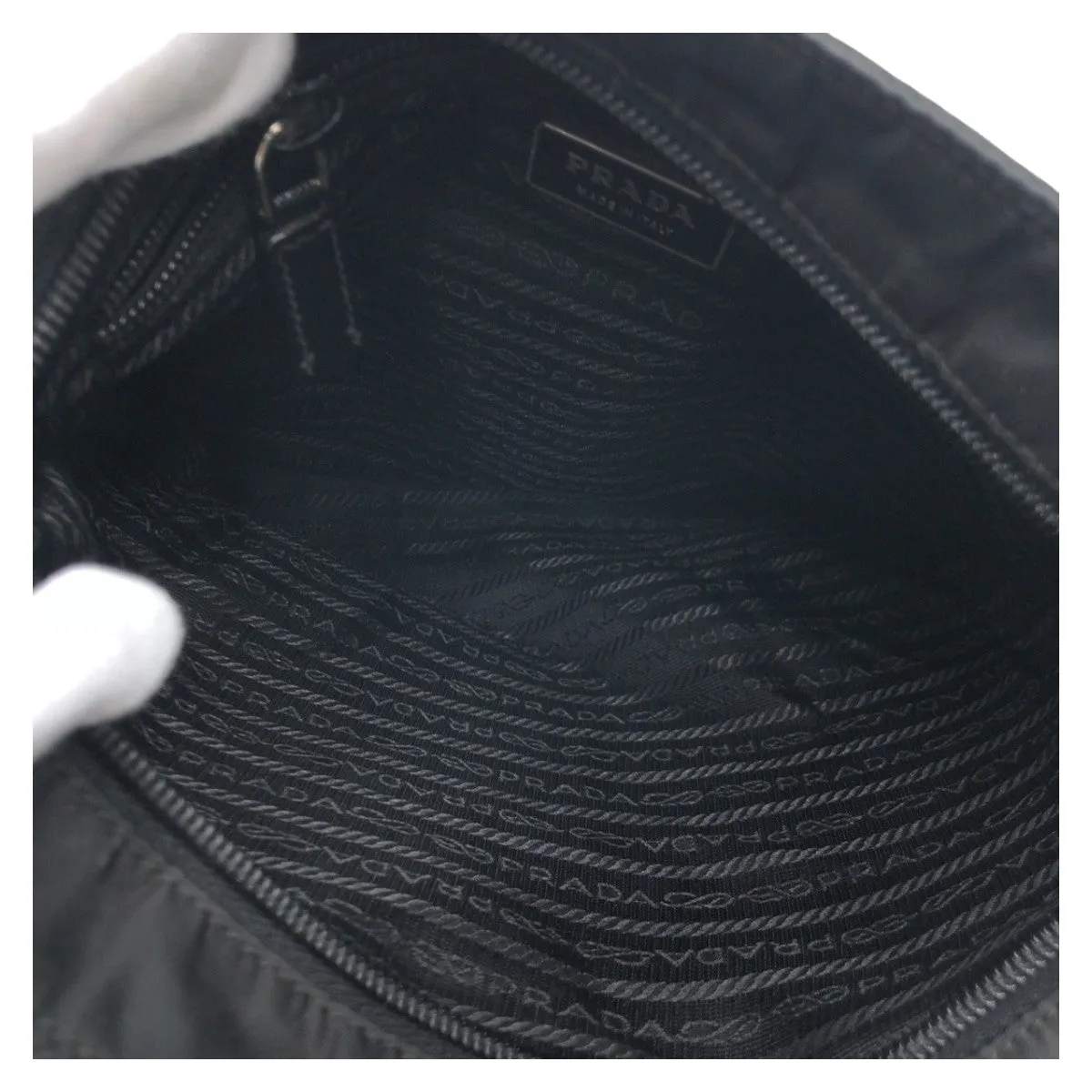 PRADA Shoulder Bag Nylon Black SilverMetal Shoulder Bag pochette Test Triangle With logo mens Used
