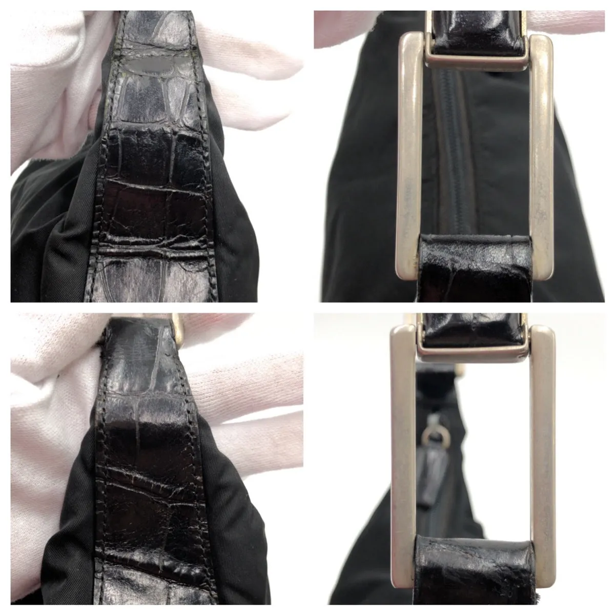PRADA Shoulder Bag Nylon, Leather Black black Hobo Shoulder Bag Test Embossing Women Used