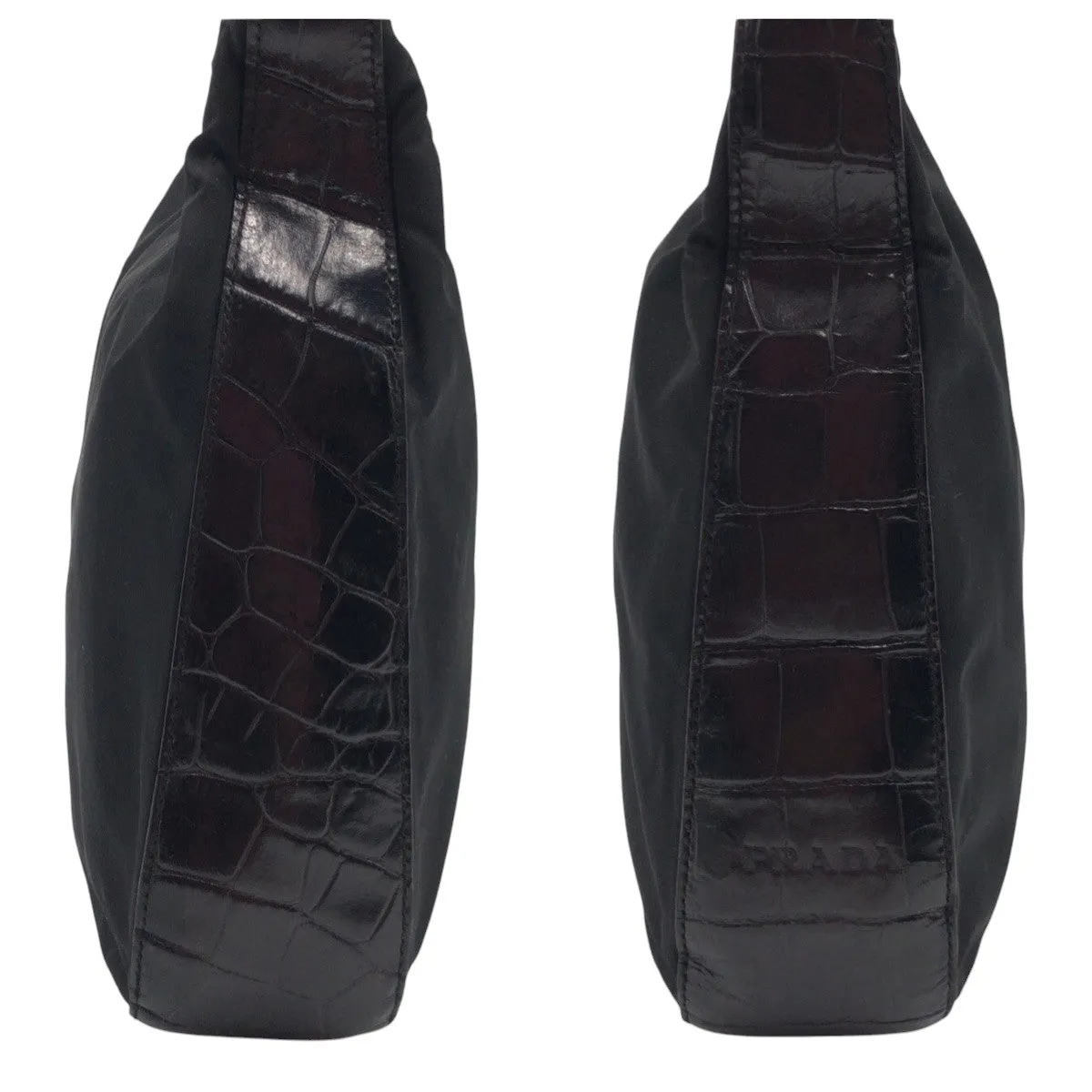 PRADA Shoulder Bag Nylon, Leather Black black Hobo Shoulder Bag Test Embossing Women Used