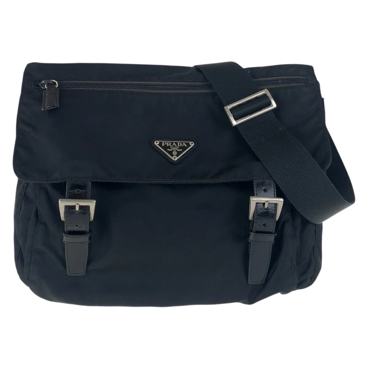 PRADA Shoulder Bag Nylon, Leather black Shoulder Bag pochette Test Triangle With logo Women Used