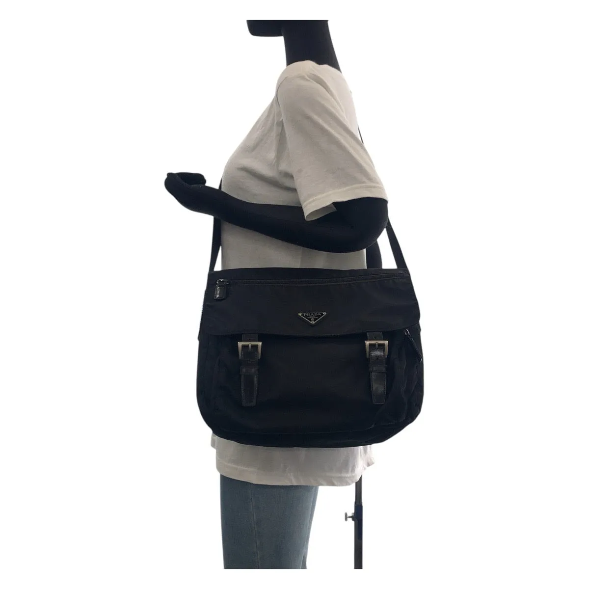 PRADA Shoulder Bag Nylon, Leather black Shoulder Bag pochette Test Triangle With logo Women Used