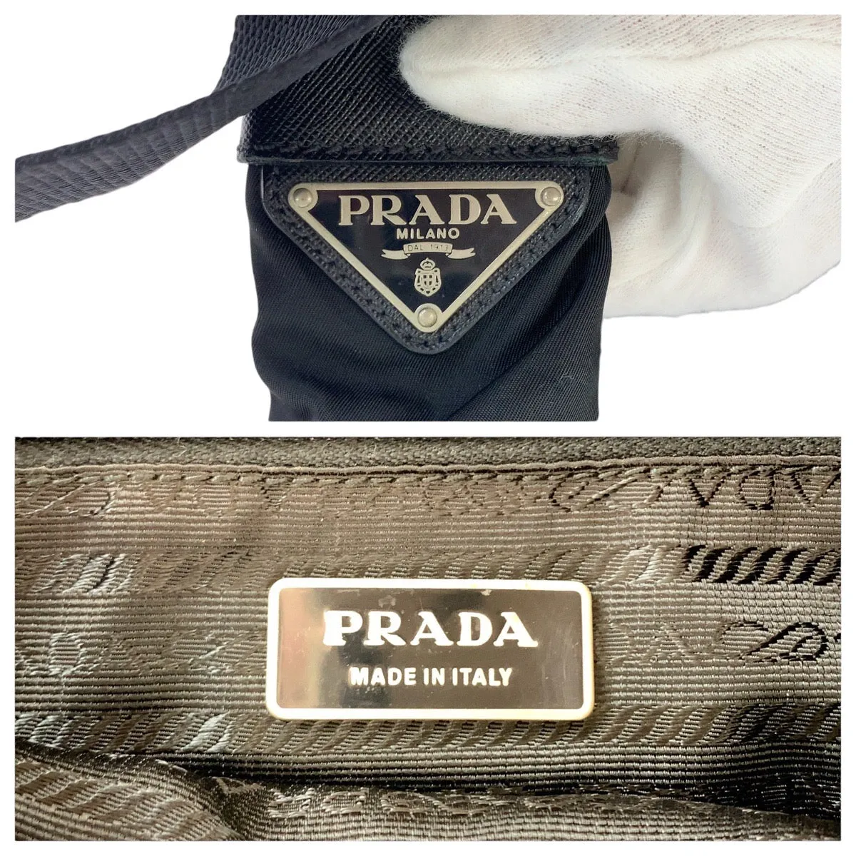 PRADA Shoulder Bag Nylon, Leather BlackSilverMetal Shoulder Bag Pochette Unisex Test Triangle With logo Women Used