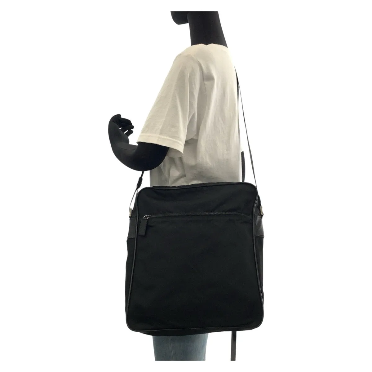 PRADA Shoulder Bag Nylon, Leather BlackSilverMetal Shoulder Bag Pochette Unisex Test Triangle With logo Women Used