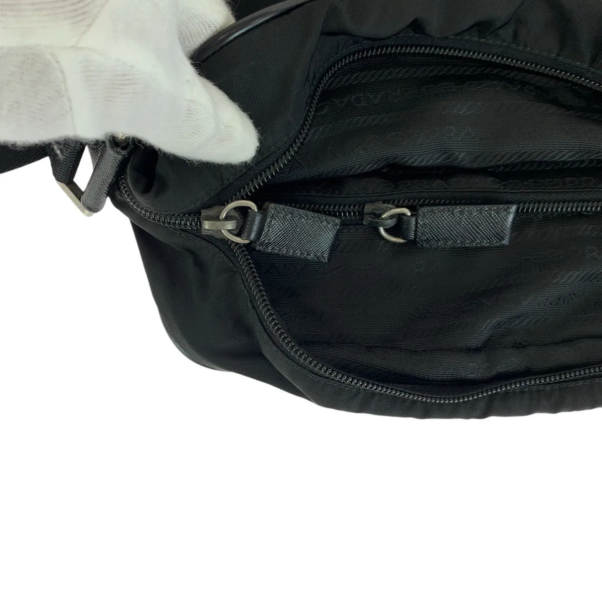 PRADA Shoulder Bag Nylon, Leather BlackSilverMetal Shoulder Bag Pochette Unisex Test Triangle With logo Women Used