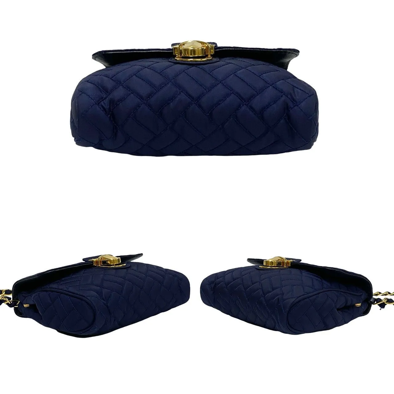 PRADA Shoulder Bag Nylon Navy PRADA logo Metal Women Used