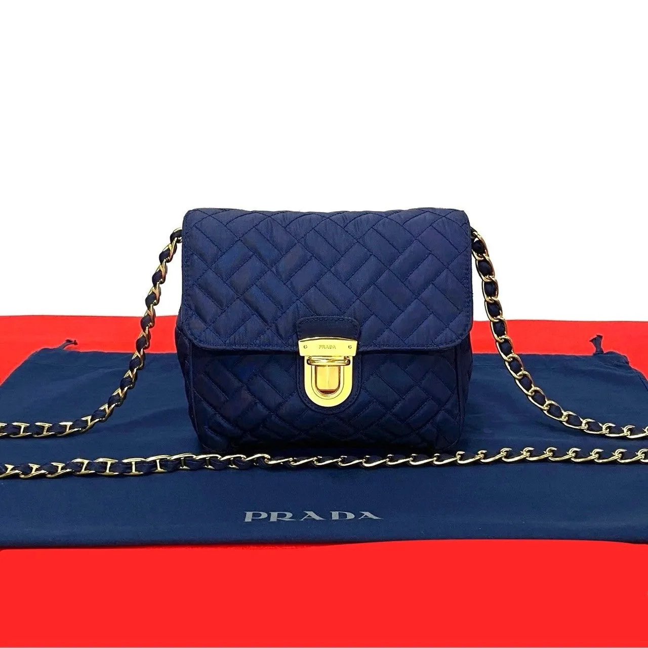 PRADA Shoulder Bag Nylon Navy PRADA logo Metal Women Used