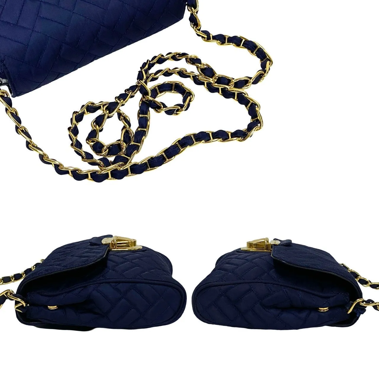 PRADA Shoulder Bag Nylon Navy PRADA logo Metal Women Used