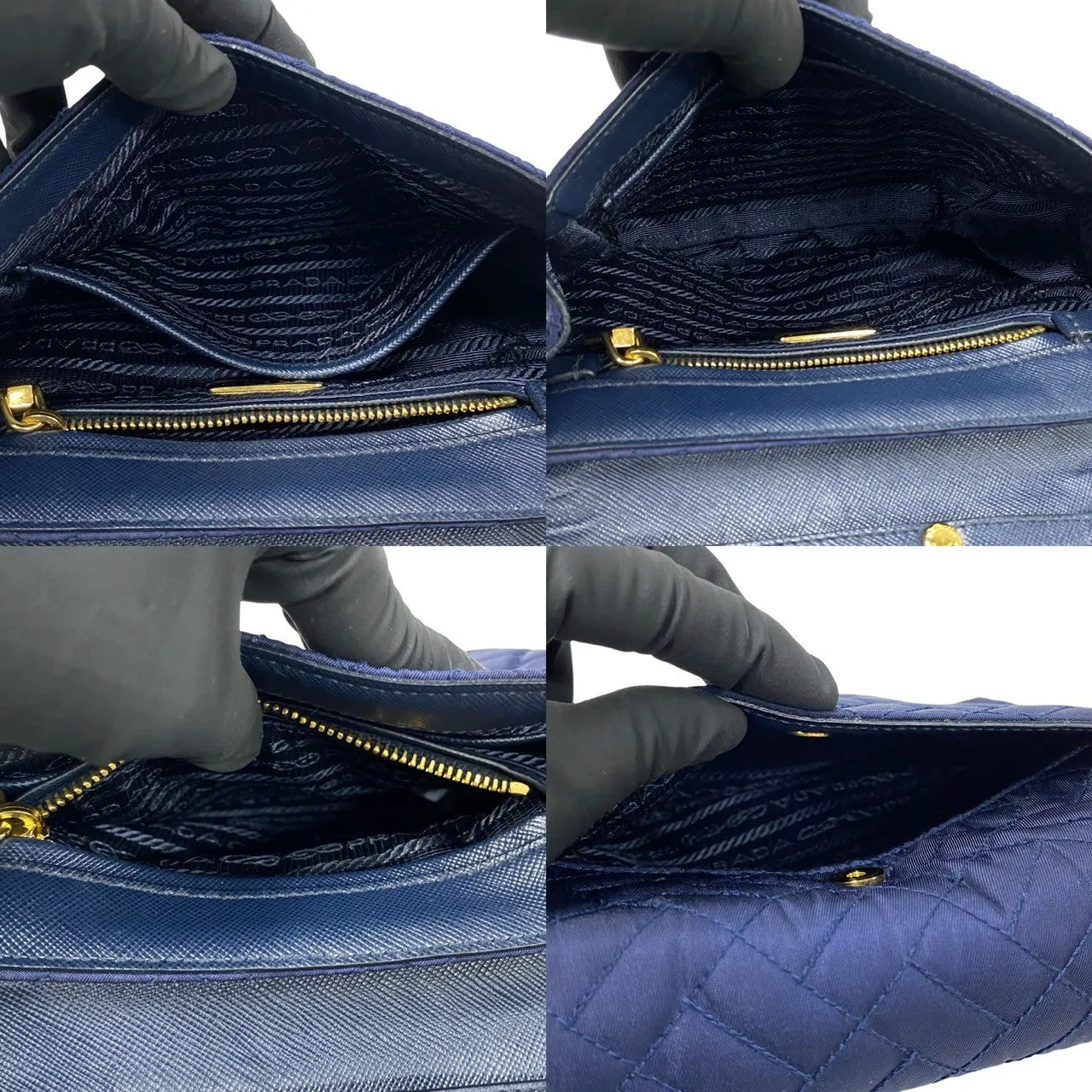 PRADA Shoulder Bag Nylon Navy PRADA logo Metal Women Used