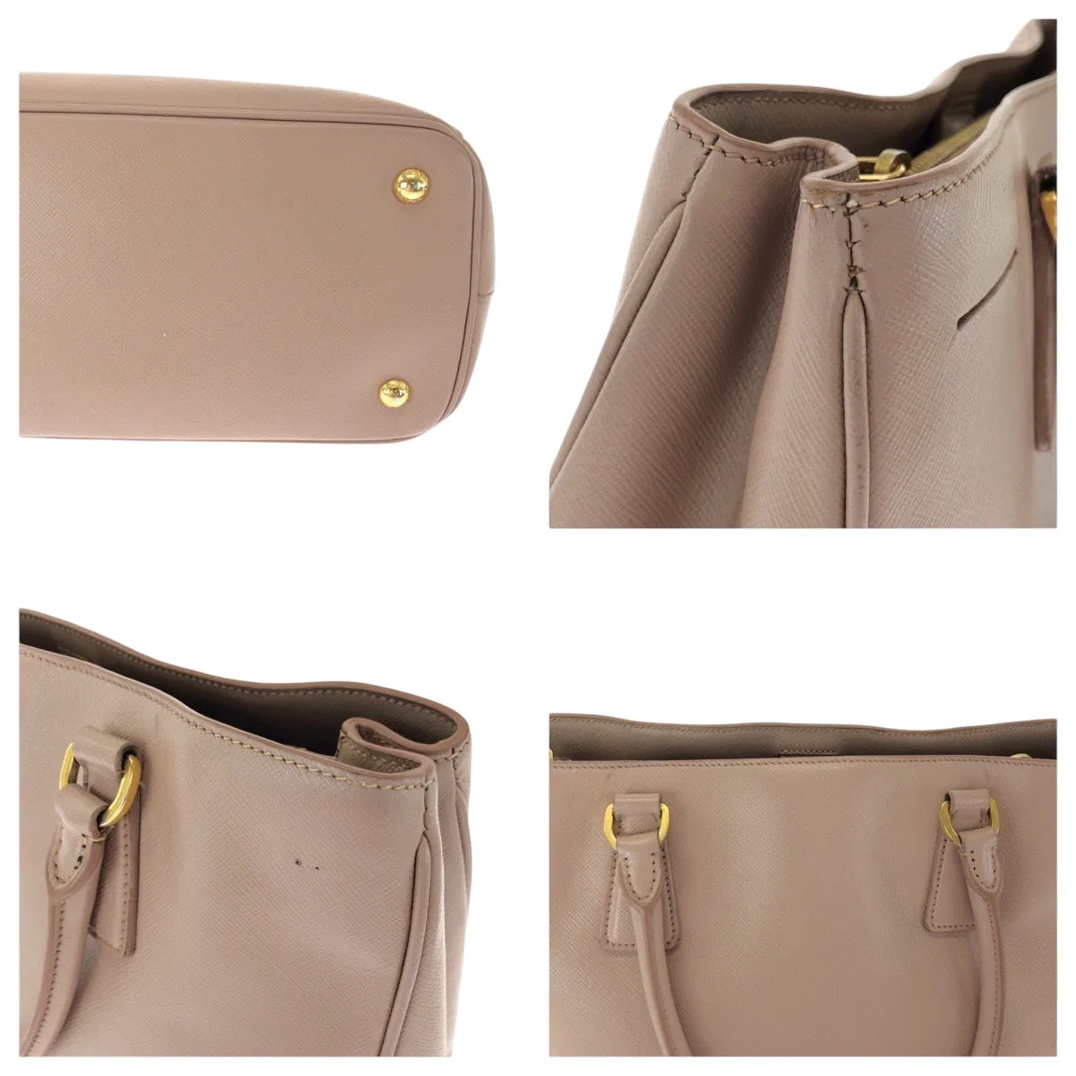 PRADA Tote Bag BN1874 leather Pink Gold Metal Tote Bag Shoulder Bag Handbag 2way Safiano Galilee Women Used