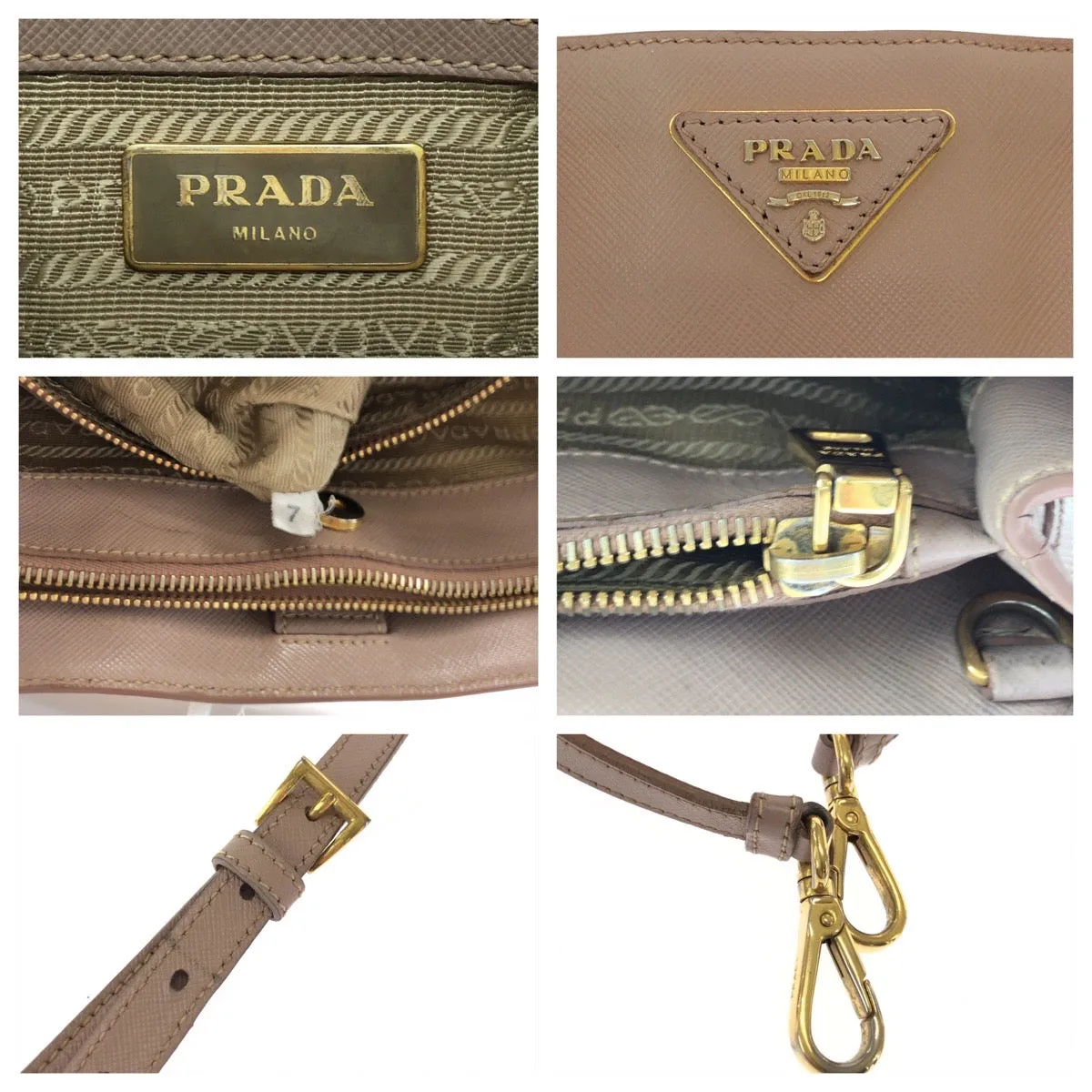 PRADA Tote Bag BN1874 leather Pink Gold Metal Tote Bag Shoulder Bag Handbag 2way Safiano Galilee Women Used