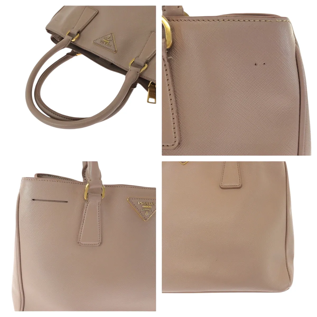 PRADA Tote Bag BN1874 leather Pink Gold Metal Tote Bag Shoulder Bag Handbag 2way Safiano Galilee Women Used
