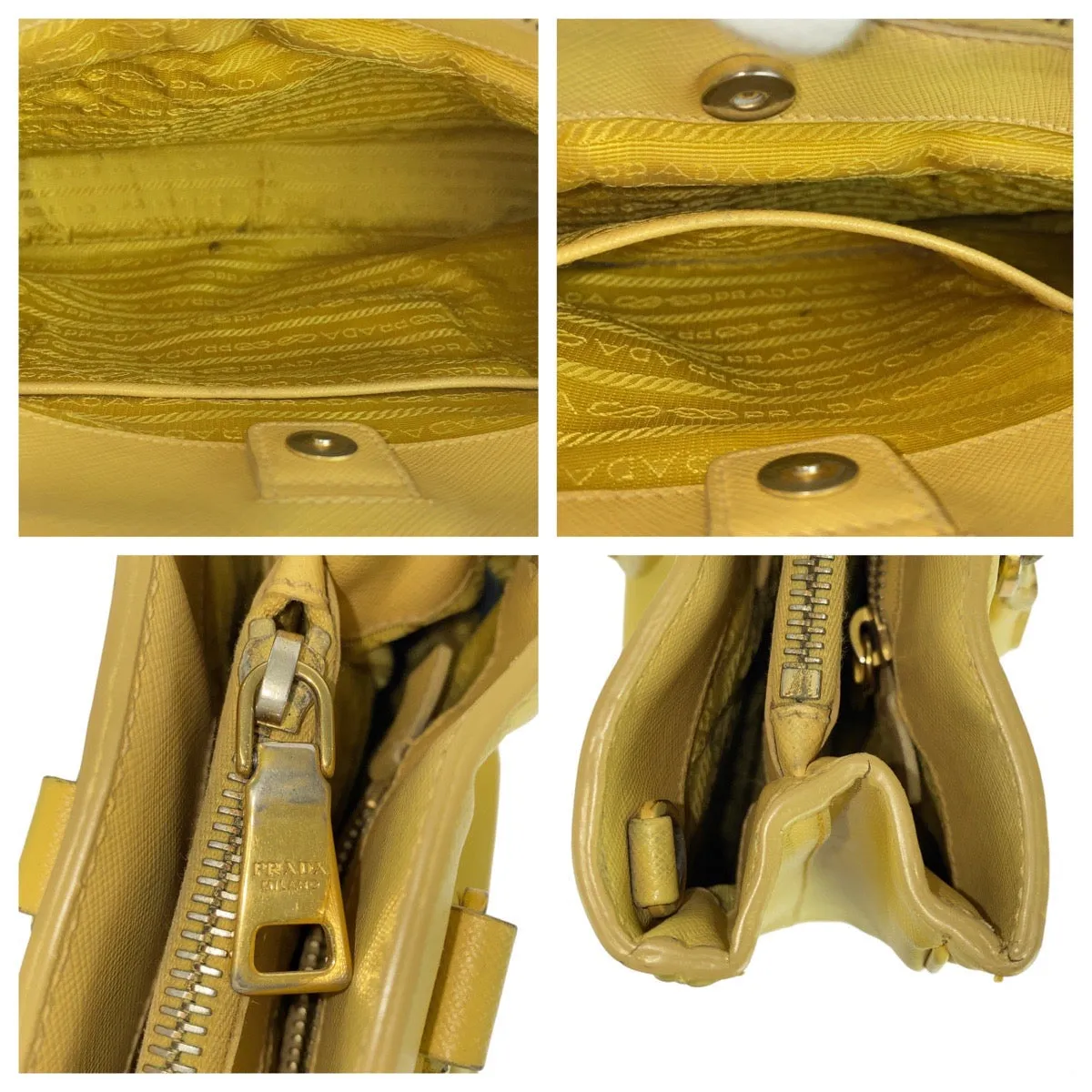 PRADA Tote Bag leather yellow Tote Bag Shoulder Bag Safiano Galleria TriangleWith logo Women Used