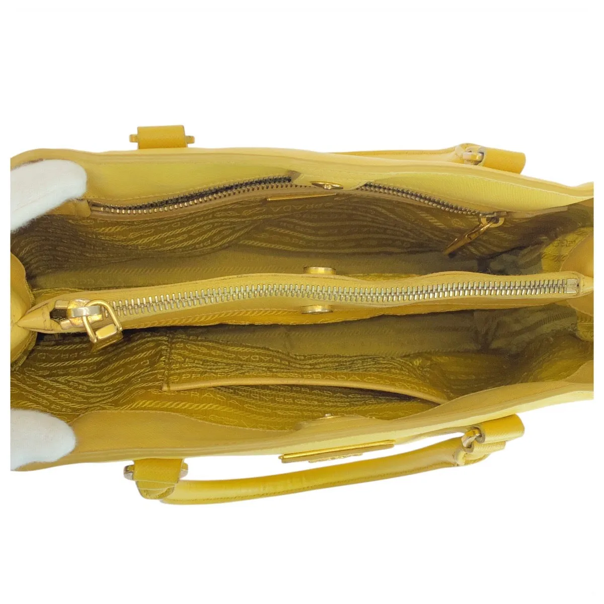 PRADA Tote Bag leather yellow Tote Bag Shoulder Bag Safiano Galleria TriangleWith logo Women Used