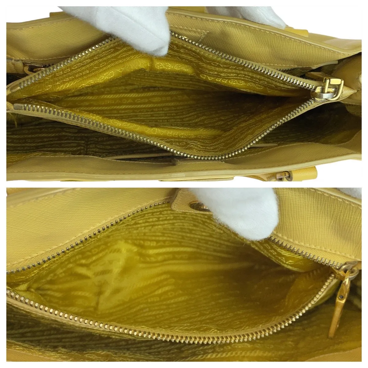 PRADA Tote Bag leather yellow Tote Bag Shoulder Bag Safiano Galleria TriangleWith logo Women Used