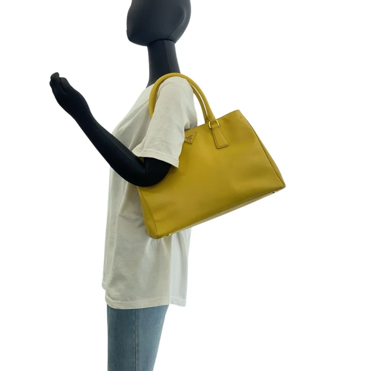 PRADA Tote Bag leather yellow Tote Bag Shoulder Bag Safiano Galleria TriangleWith logo Women Used