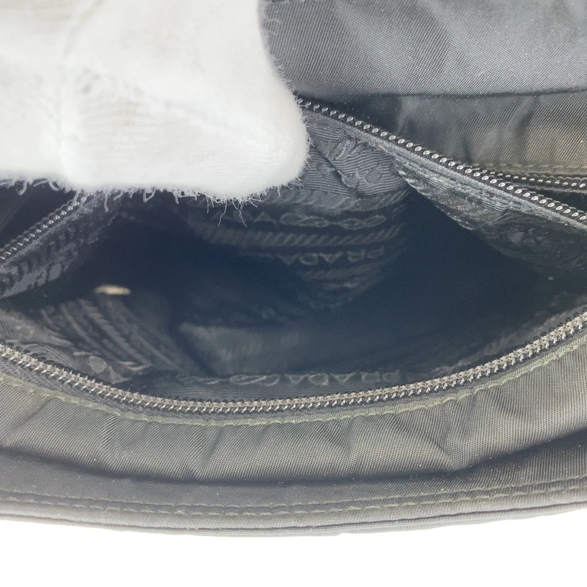 PRADA Tote Bag Nylon Black SilverMetal Tote Bag Shoulder Bag Test Triangle With logo Women Used