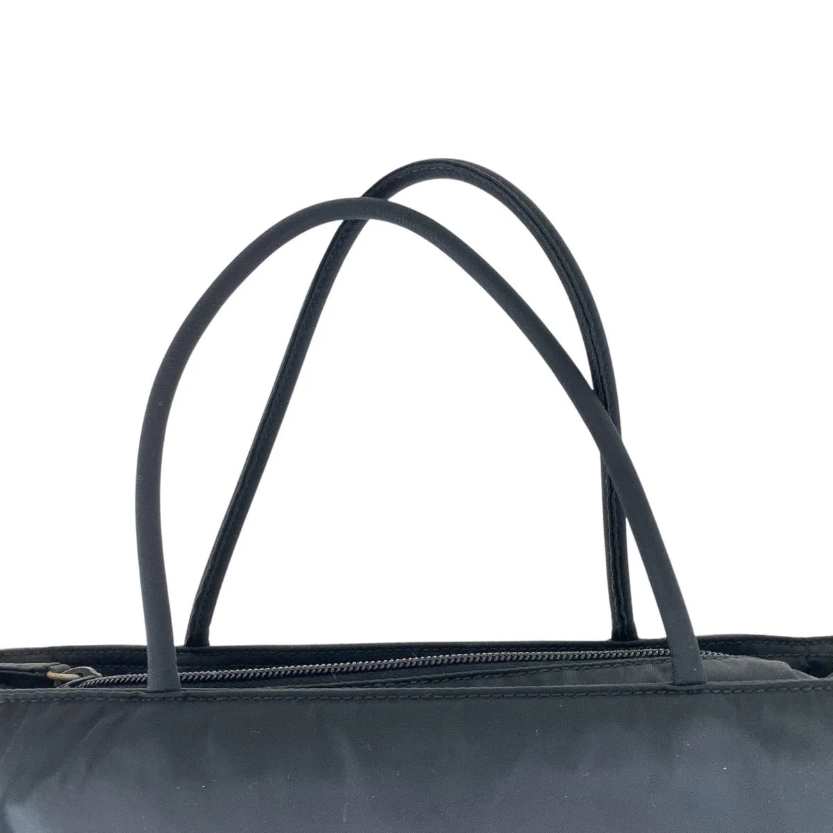 PRADA Tote Bag Nylon Black SilverMetal Tote Bag Shoulder Bag Test Triangle With logo Women Used