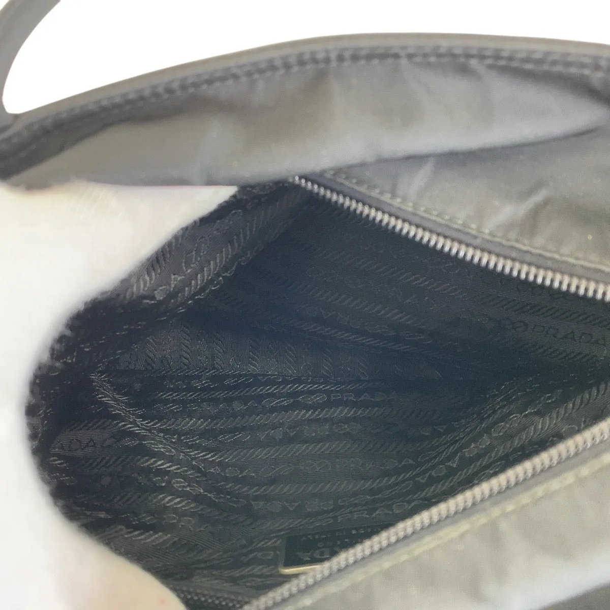 PRADA Tote Bag Nylon Black SilverMetal Tote Bag Shoulder Bag Test Triangle With logo Women Used