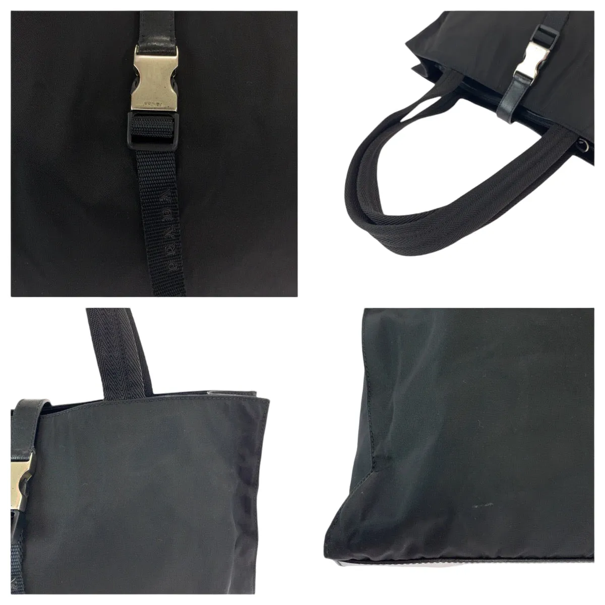 PRADA Tote Bag Nylon Black SilverMetal Tote Bag Shoulder Bag Test Women Used