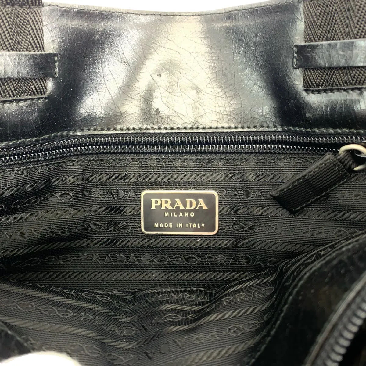 PRADA Tote Bag Nylon Black SilverMetal Tote Bag Shoulder Bag Test Women Used
