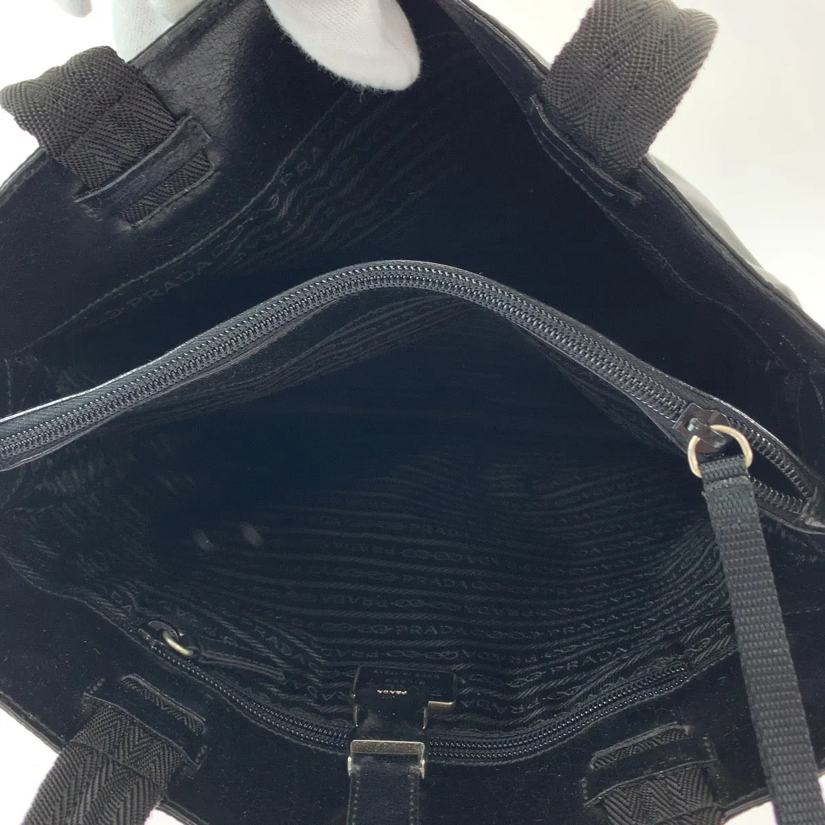 PRADA Tote Bag Nylon Black SilverMetal Tote Bag Shoulder Bag Test Women Used