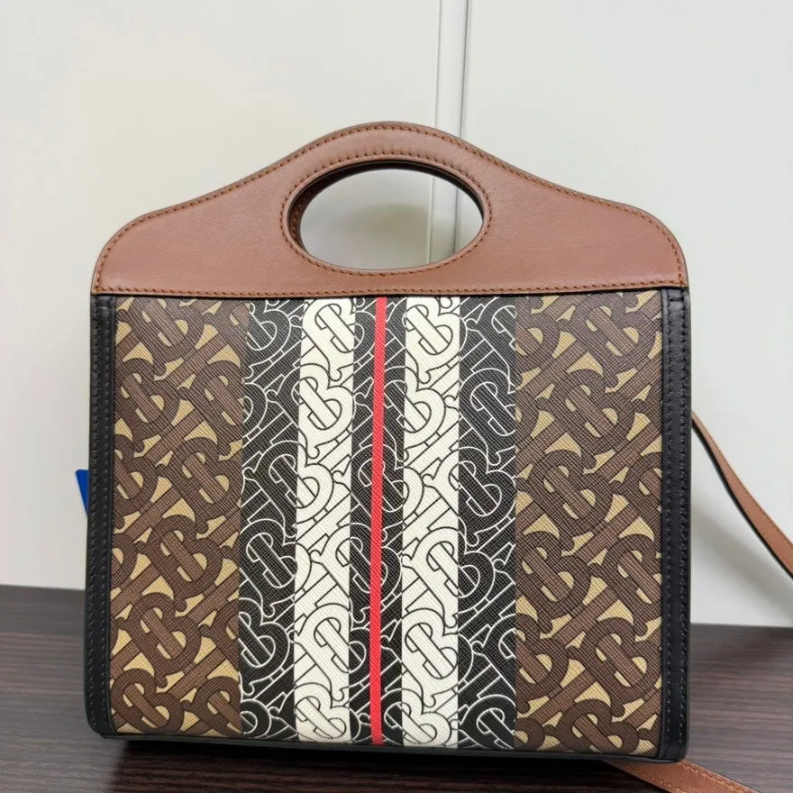 Preloved Burberry TB Pocket Bag 2way NG008K in Brown Leather Shoulder Bag