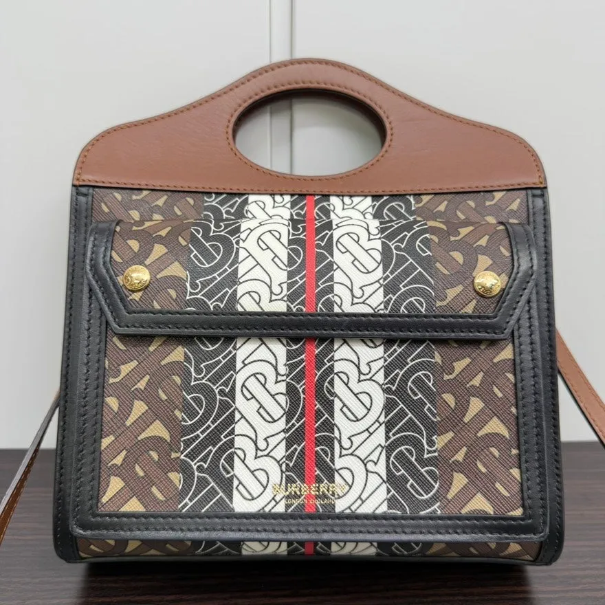 Preloved Burberry TB Pocket Bag 2way NG008K in Brown Leather Shoulder Bag