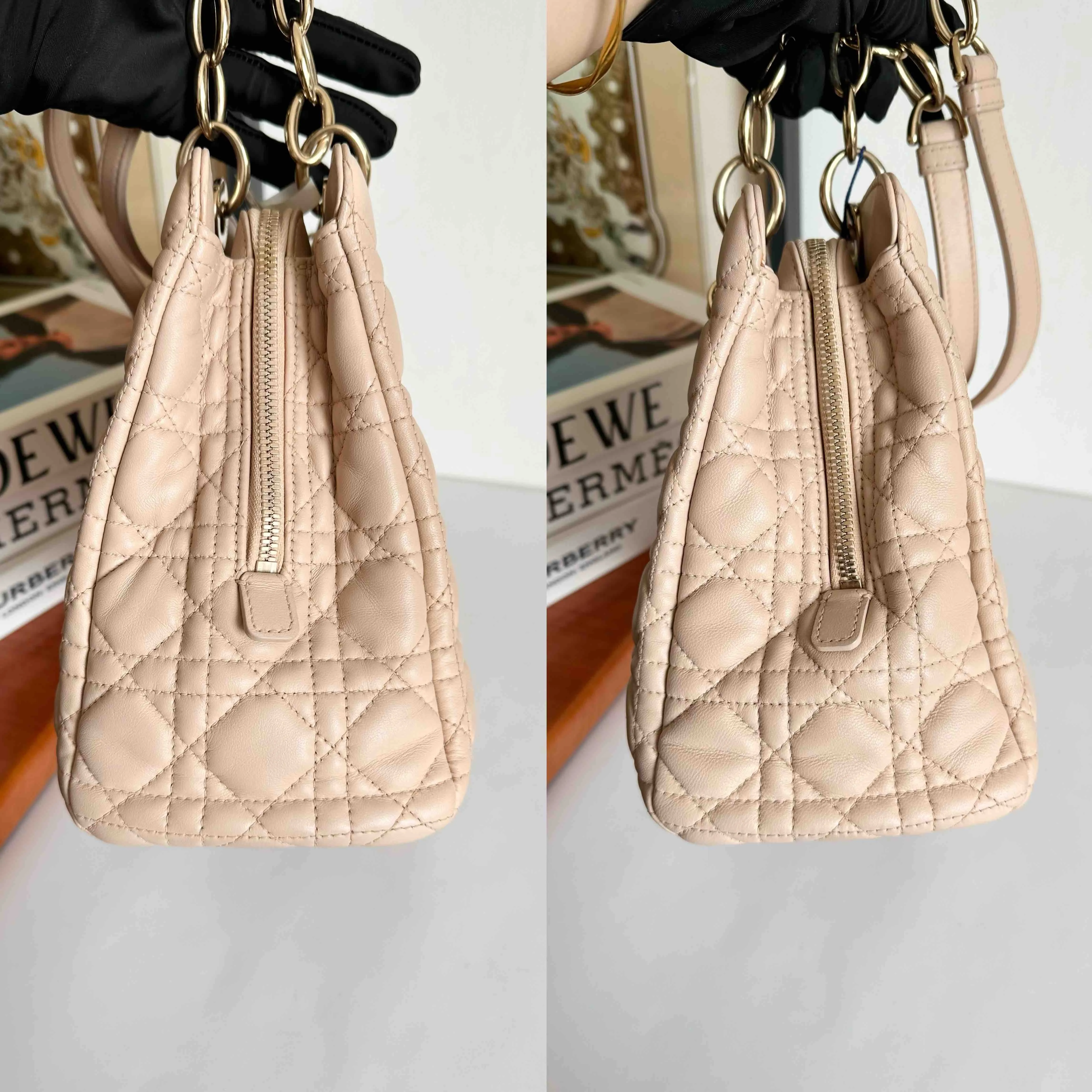 Preloved Dior Lady Dior Tote Shoulder Bag Beige #9C