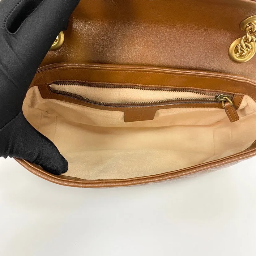 Preloved Gucci Marmont26 Bag New Model XJ6560 Brown Leather Shoulder Bag