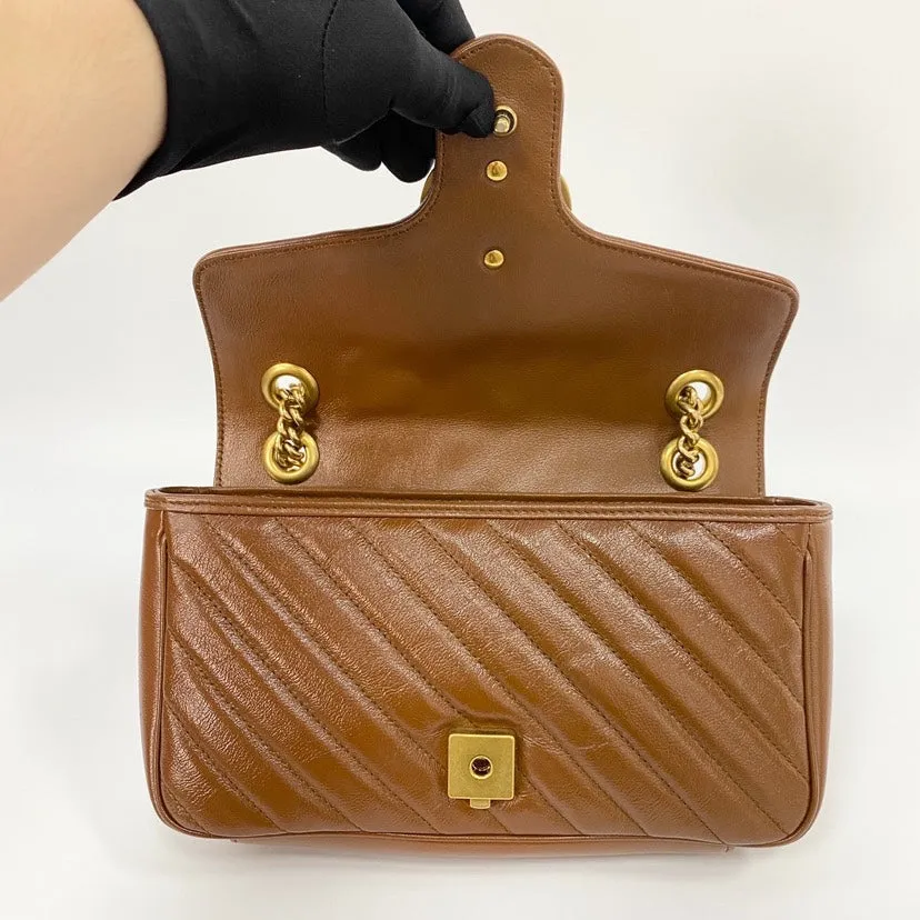 Preloved Gucci Marmont26 Bag New Model XJ6560 Brown Leather Shoulder Bag