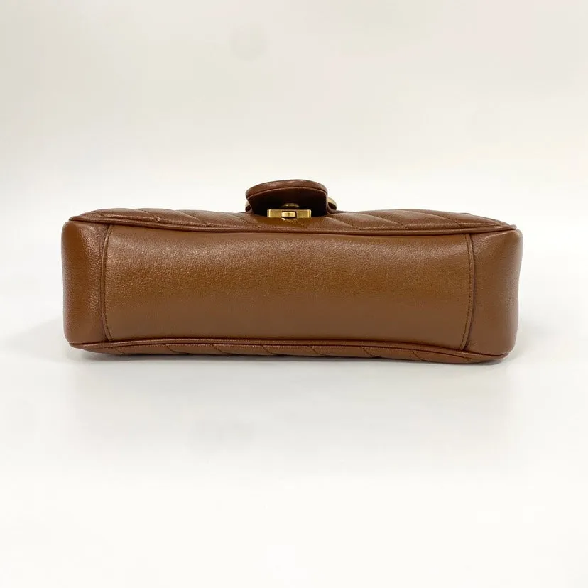 Preloved Gucci Marmont26 Bag New Model XJ6560 Brown Leather Shoulder Bag