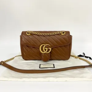 Preloved Gucci Marmont26 Bag New Model XJ6560 Brown Leather Shoulder Bag