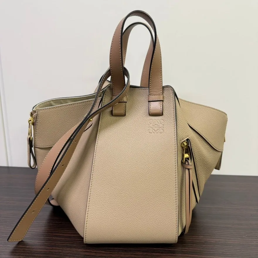 Preloved Loewe Hammock Leather 2way Bag LB109848 in Beige - Shoulder & Top Handle Bag