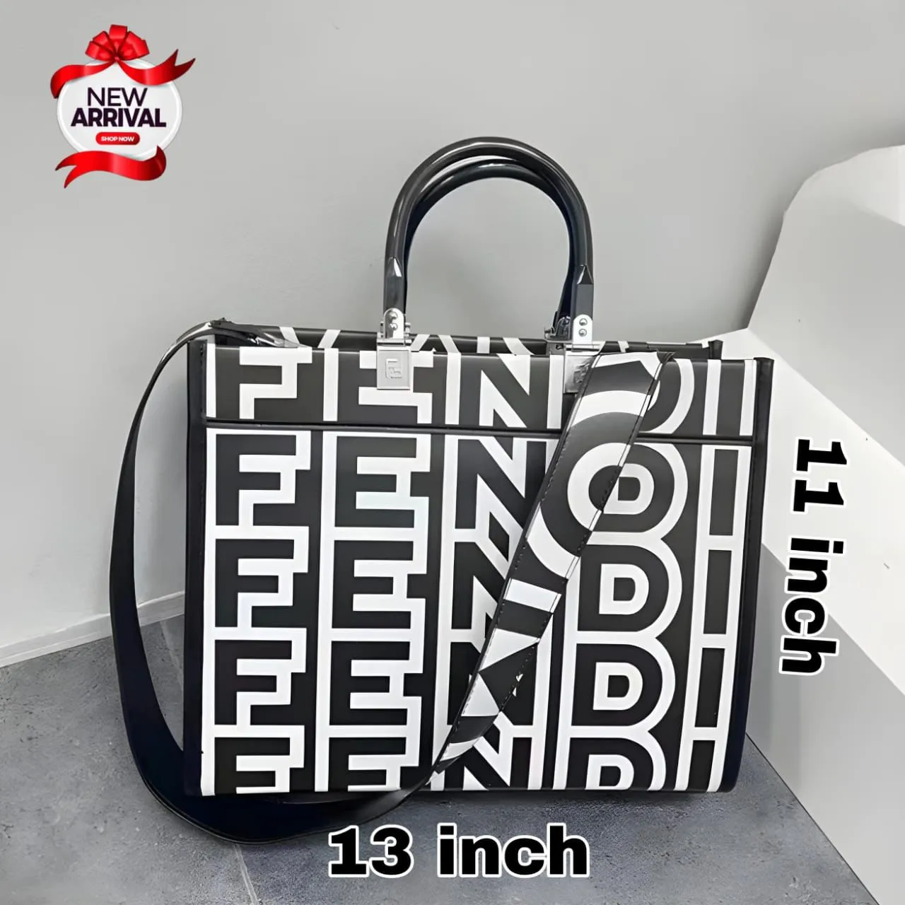 Premium Women Bag - Fendi Roma Imported Branded Shoulder Bag (Black/White)
