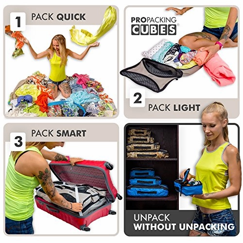 Pro Packing Cubes 6 Piece Lightweight Travel Cube Set of Compression Organizers