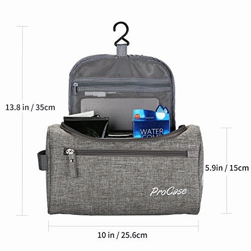 ProCase Toiletry Bag Travel Case with Hanging Hook, Dopp Kit Organizer for Accessories, Shampoo,