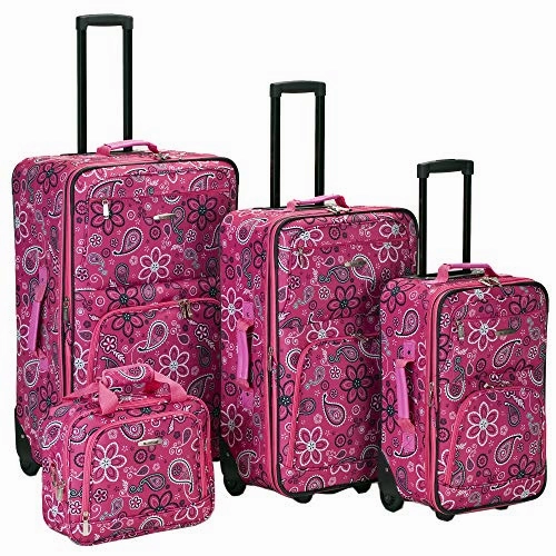 Rockland Luggage Brown Leaf 4 Piece Luggage Set, Pink Bandana, One Size