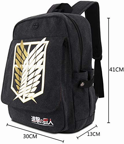 Roffatide Anime AttackonTitan Wings of Freedom Backpack for Men Printed Schoolbag Canvas Backpack Daypack with Headphone Hole Black