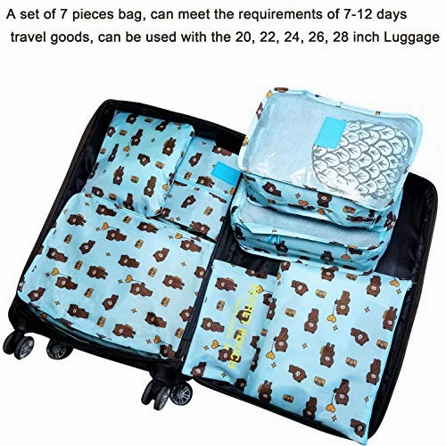 Sackorange 7 Set Travel Storage Bags Packing cubes Multi-functional Clothing Sorting Packages,Travel Packing Pouches,Luggage Organizer (Little bear)