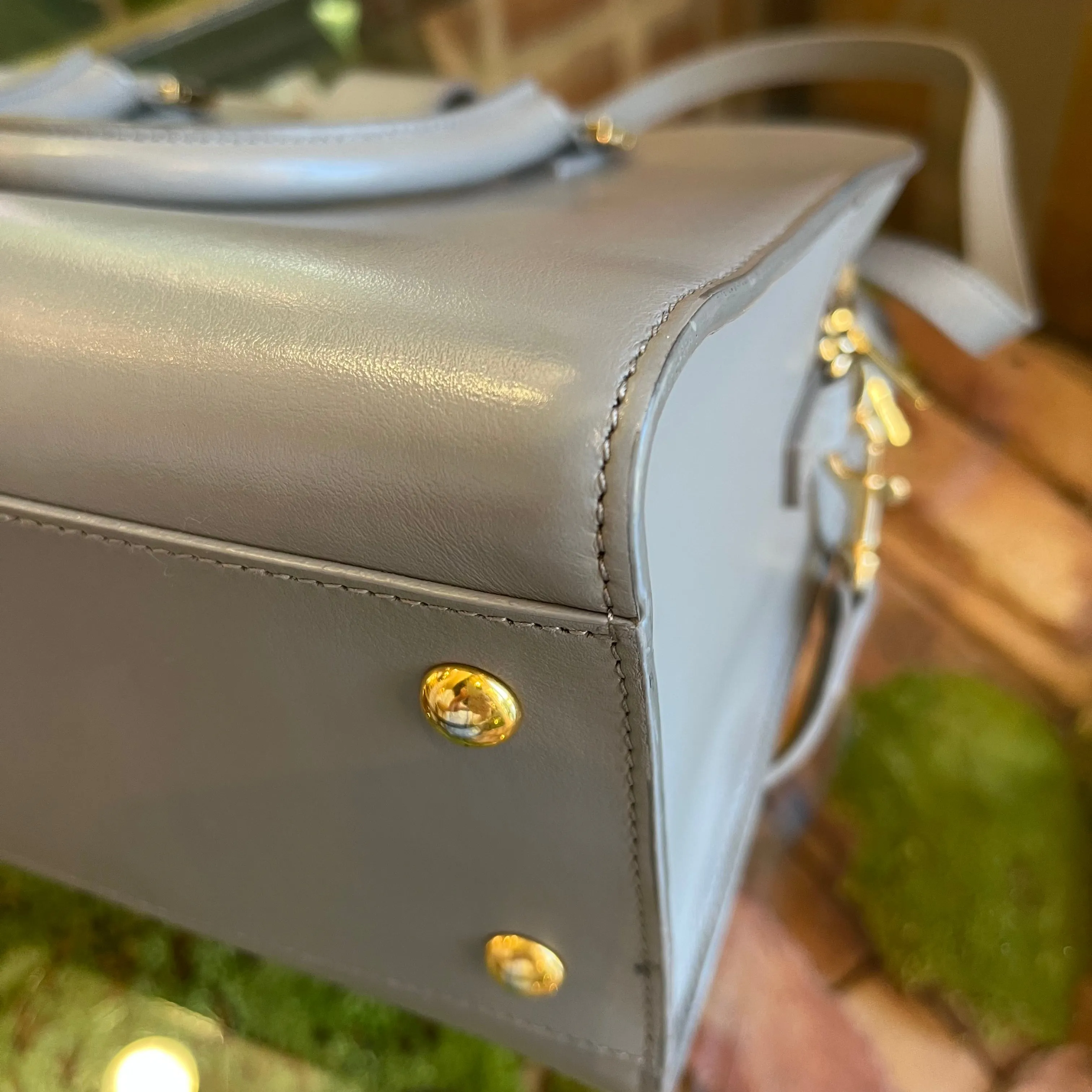 SAINT LAURENT Baby Cabas Gray Leather Top Handle Shoulder Bag