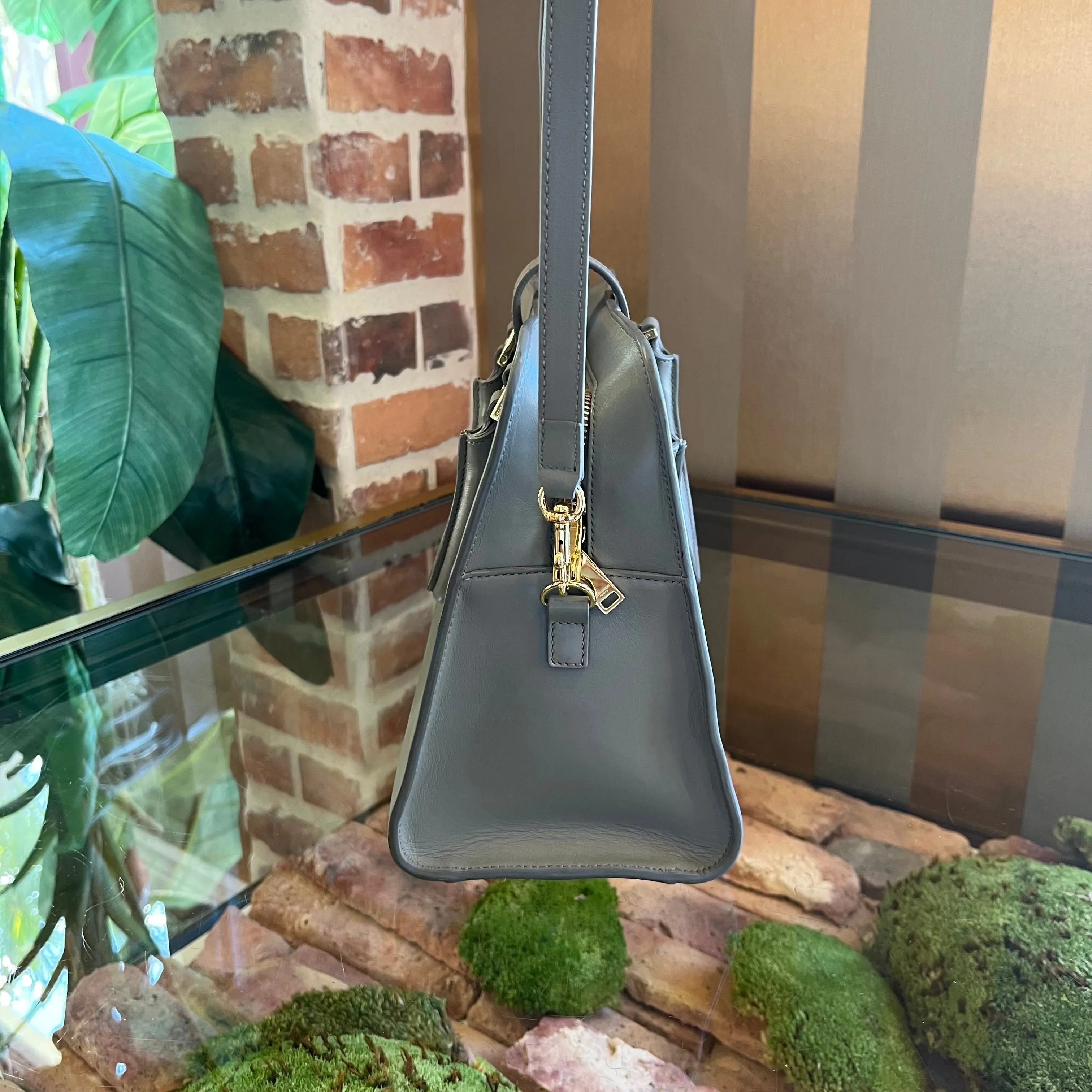 SAINT LAURENT Baby Cabas Gray Leather Top Handle Shoulder Bag