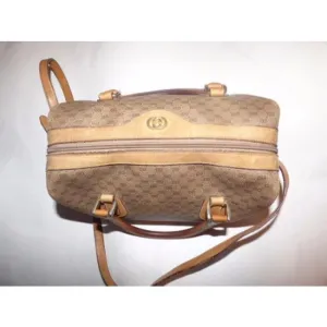 SALE! Vintage, Gucci, brown micro Guccissima print coated canvas and camel leather two-way style Boston bag satchel with a detachable shoulder strap