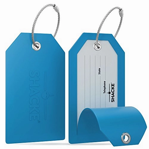 Shacke Luggage Tags with Full Back Privacy Cover w/Steel Loops - Set of 2 (Aqua Teal)