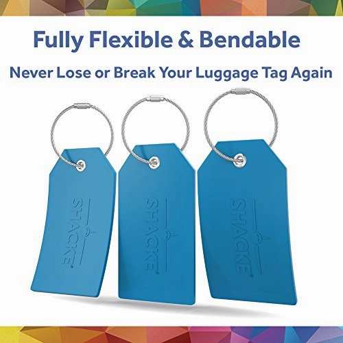 Shacke Luggage Tags with Full Back Privacy Cover w/Steel Loops - Set of 2 (Aqua Teal)