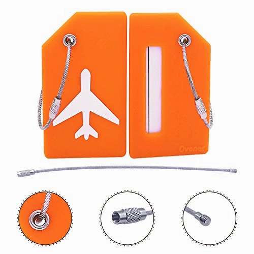 Silicone Luggage Tag With Name ID Card Perfect to Quickly Spot Luggage Suitcase (Plane 2Pcs Orange)