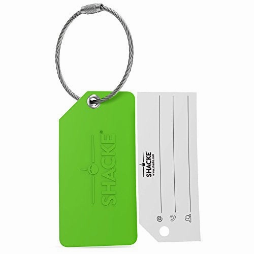 Small Luggage Tags with Privacy Cover & Metal Loop - (4pk, Green)