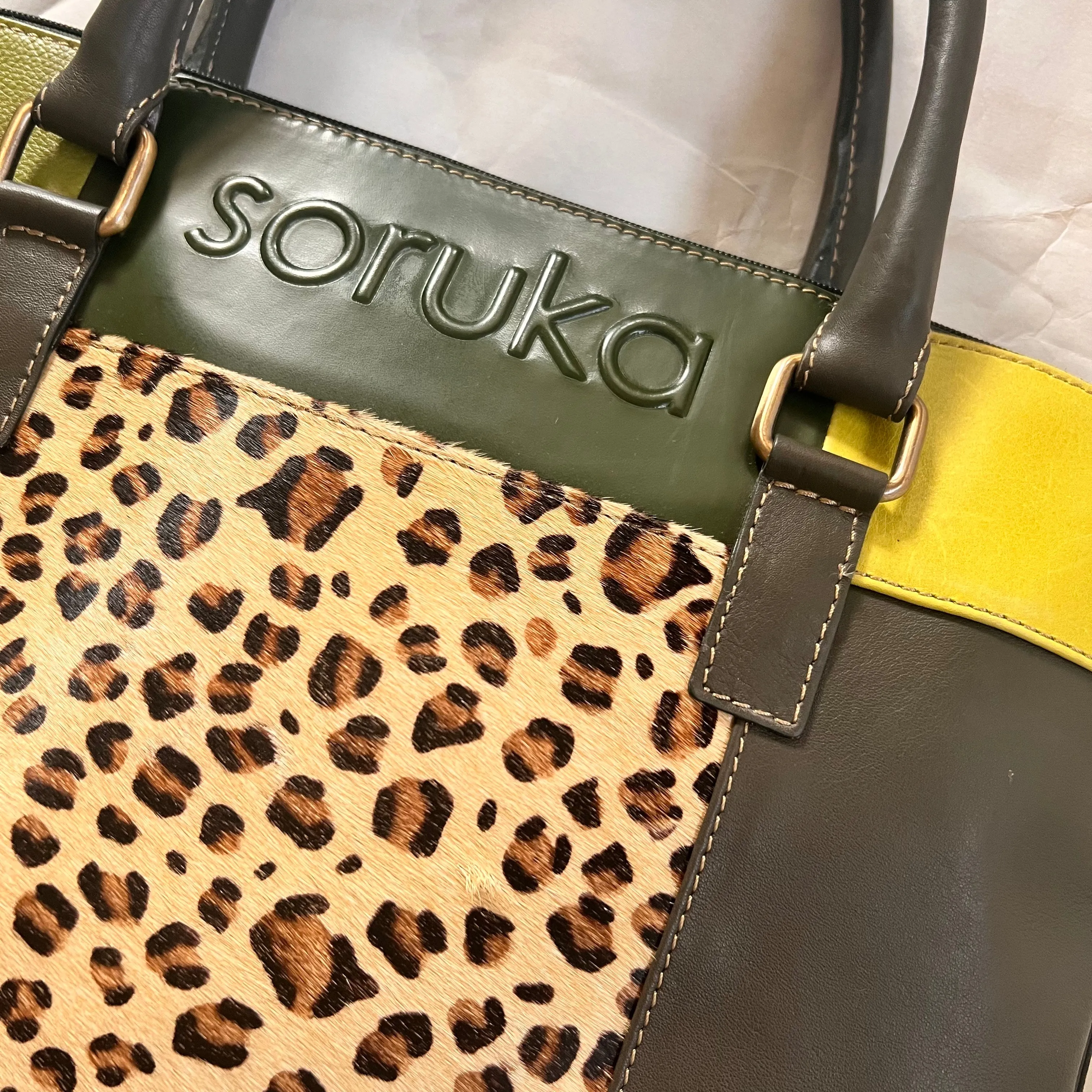 Soruka - Emilia Briefcase, Greens & Cheetah